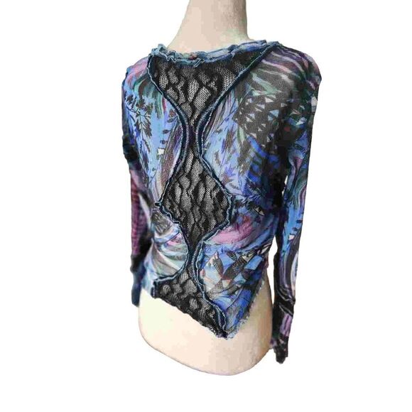 Y2K Sheer Graffiti Long Sleeve Patchwork Shirt - Picture 6 of 7